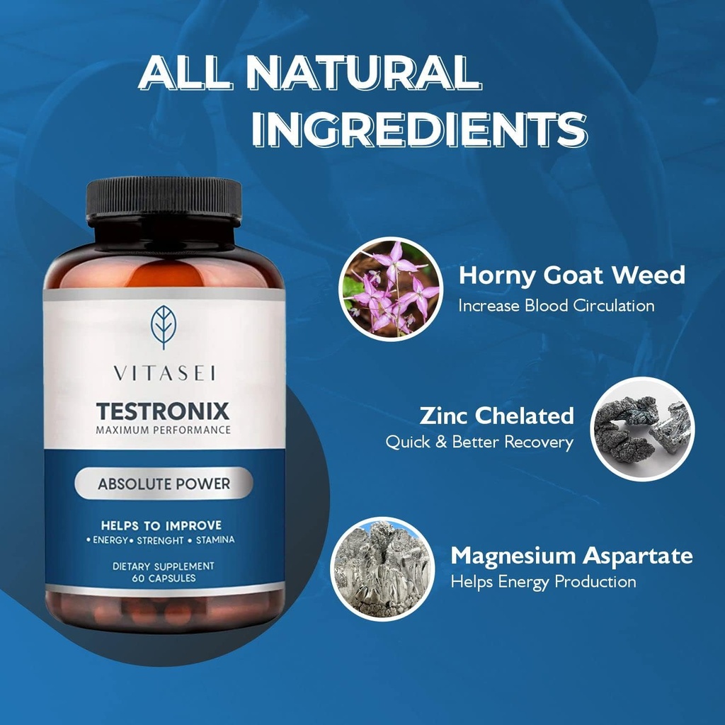 VITASEI Testronix συμπλήρωμα απόδοσης για άνδρες - Ενέργεια και τους μυς συμπληρώματα για την υγεία των ανδρών - 60 κάψουλες (πακέτο των 2)