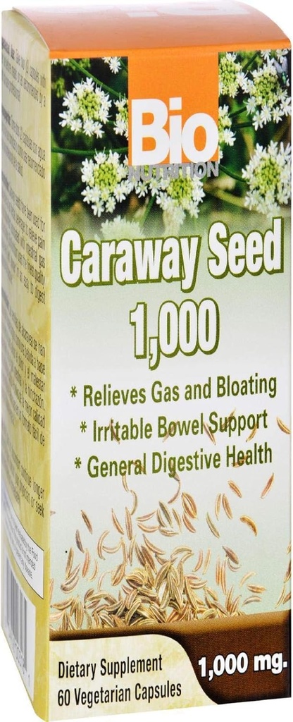 Bio Nutrition Caraway Tohum 60 Vegetarian Capsules 1000 Mg | General Digestive Supplement |