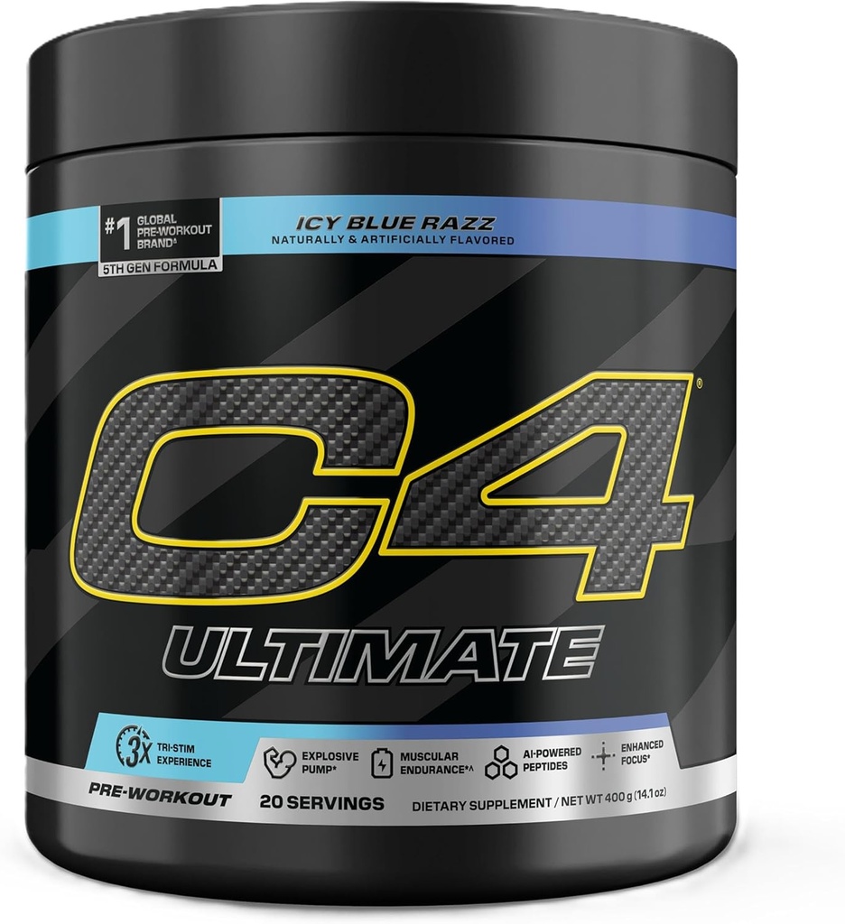 Cellucor C4 Ultimate Pre Workout Toz ICY Blue Razz - Erkekler ve Kadınlar için Sugar Free Preworkout Energy Supplement - 300 mg Caffeine + 3.2g Beta Alanine + 2 Patentli Kretin - 20 Hizmetler