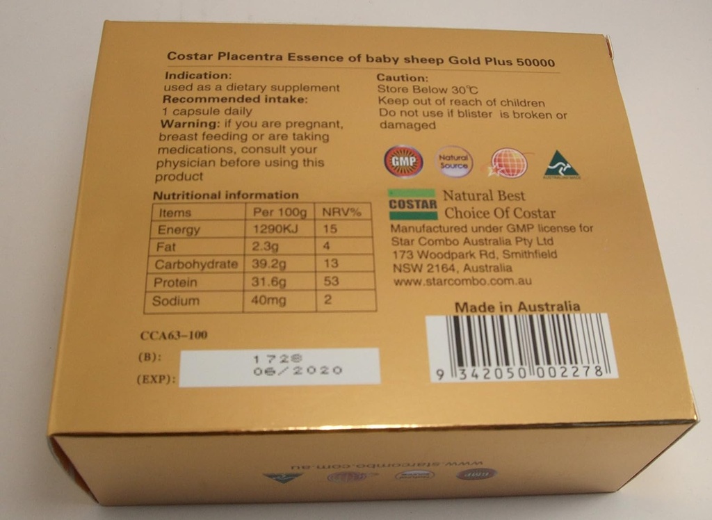 Koyun Placenta Extract High Strengh Gold Plus 50000 mg Bebek Koyun Essence 100 Capsules Australian Made