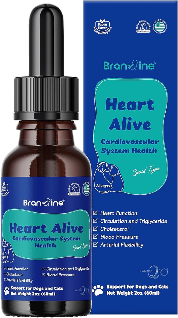Heart Alive Liquid Cardiagean System Health for Dogs and Cats-Norwegian Fish Oil, Coenzyme Q10, Vitamin K2, Policosanol, Hawthorn Berry Extract, Vegan Bacon Flavor (60ml)
