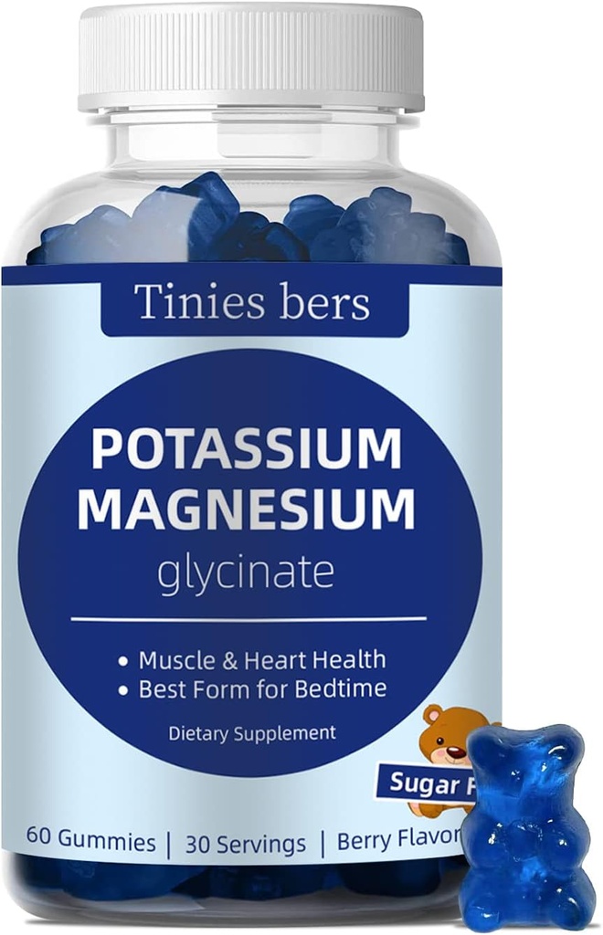 Potasyum Gummies, Pyum Gummies Sugar Free for Yetişkinler Kids, Support Leg Cramps & Muscle & Heart Health, Magnezyum Glycinate Gummies Best for Bedtime, Vegan, Non-GMO, Berry Flavor, 60