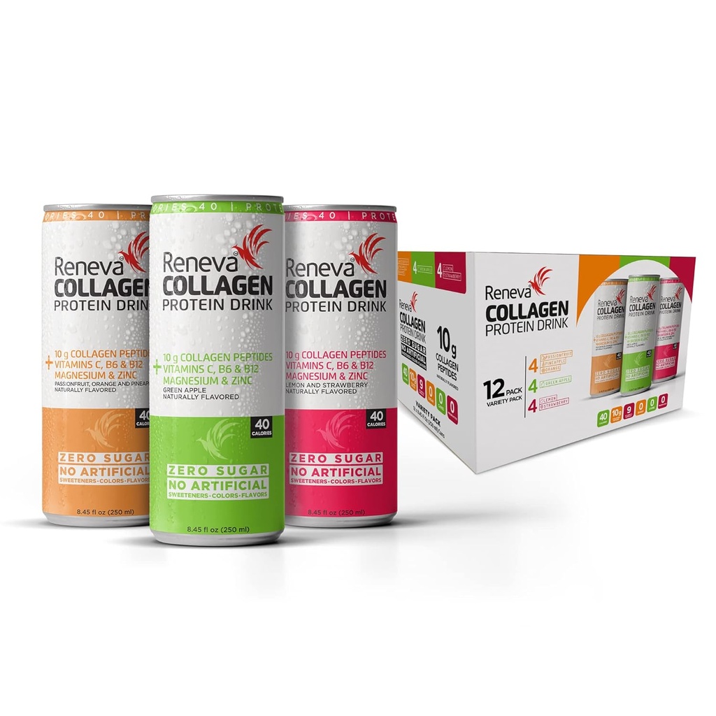 Reneva Collagen Protein Drink - 10g Collagen Peptides, Electrolytes, B-Vitamins, Zinc, και Zero Sugar (Variety Pack)