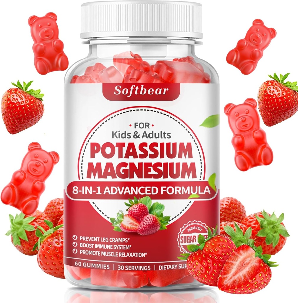 Yetişkinler için yumuşak taşıyıcı Pyum Gummies, Yüksek Abhidrasyon Magnezyum Pplastik Supplement with Vitamin B6 for Leg Cramps & Muscle Health Sugar-Free Vegan Strawberry 60 Gummies