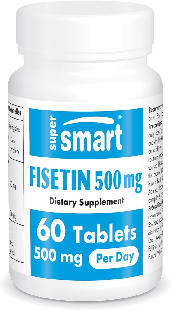 Supersmart - Fisetin 500 mg per Day (Kolay-in) - 98 Saf Fisetin Supplement - Yüksek Biyo kullanılabilir Polyol - Potent Senolytic Activator | Non-GMO & Gluten Free - 60 Tabletler