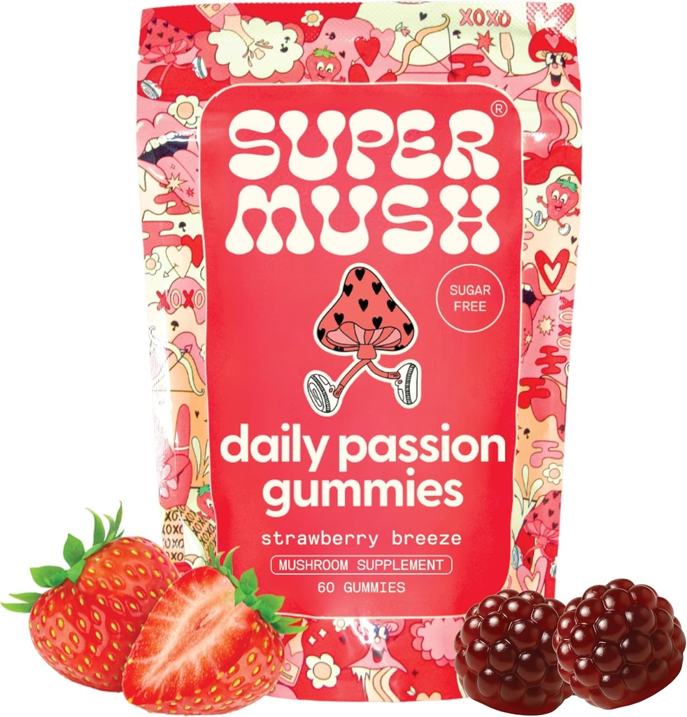 SuperMush Horny Goat Weed Gummies - Horny Goatweed for Men & Women with Cordyceps, Reishi & Maca Root - Μεγιστοποίηση της ροής του αίματος, Ignite Feel-Good Vibes & Lasting Energy
