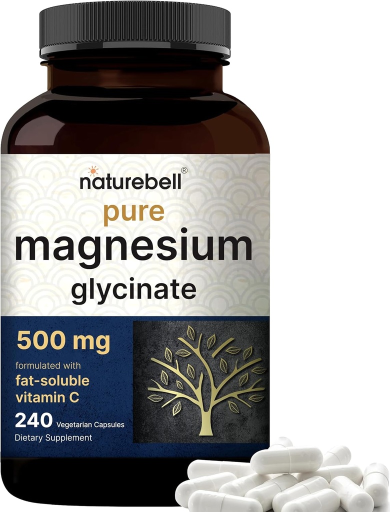 Pure Glycinate 500 mg with Fat 00000 Vitamin C, 240 Veggie Capsules | Tamam for Sleep, Heart & Muscle Support* – 100% Chelated & Purified – 3rd Parti Test Edildi, Vegan Dostu, Non-GMOMO