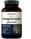 Naturebell Pure Magnesium Glycinate 500mg, 240 Veggie Capsules | 100% Chelated & Purified – 3rd Party Tested, Vegan Friendly, Non-GMO, Filler Free