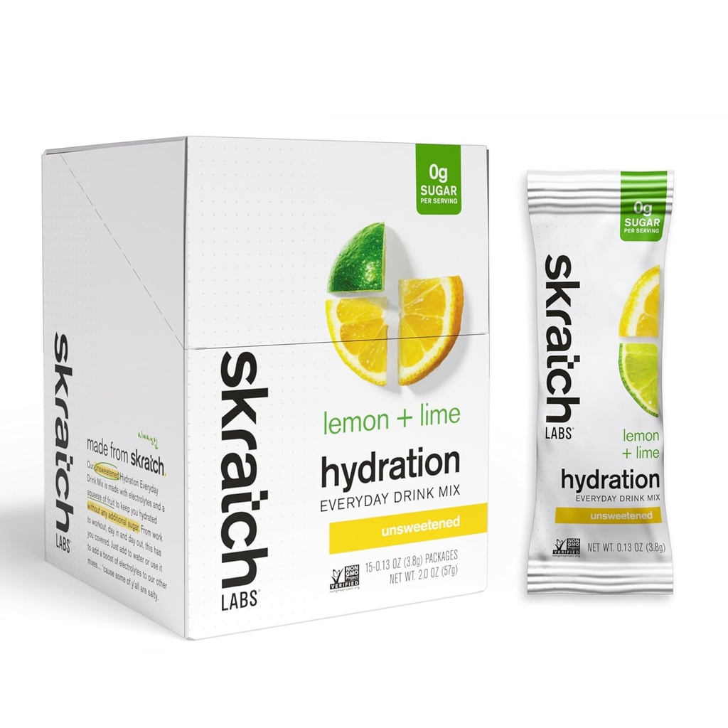 Skratch Labs Unsweetened Electrolyte Toz Paketleri - Her gün Hydration - Sport Drink Mix - Sugar Free - Electrolytes Branson- Lemon + Lime - 15 Servisler - Keto, Paleo, Vegan, Non-GMOMO