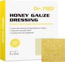 Dr. Med Honey Gauze Dressing, 2" x 2" (10 PCS/Box) Honey Medical Bandage Yaraları, Cuts, Beamrations, Scald ve Burns for healing, Chemical and Drug Free