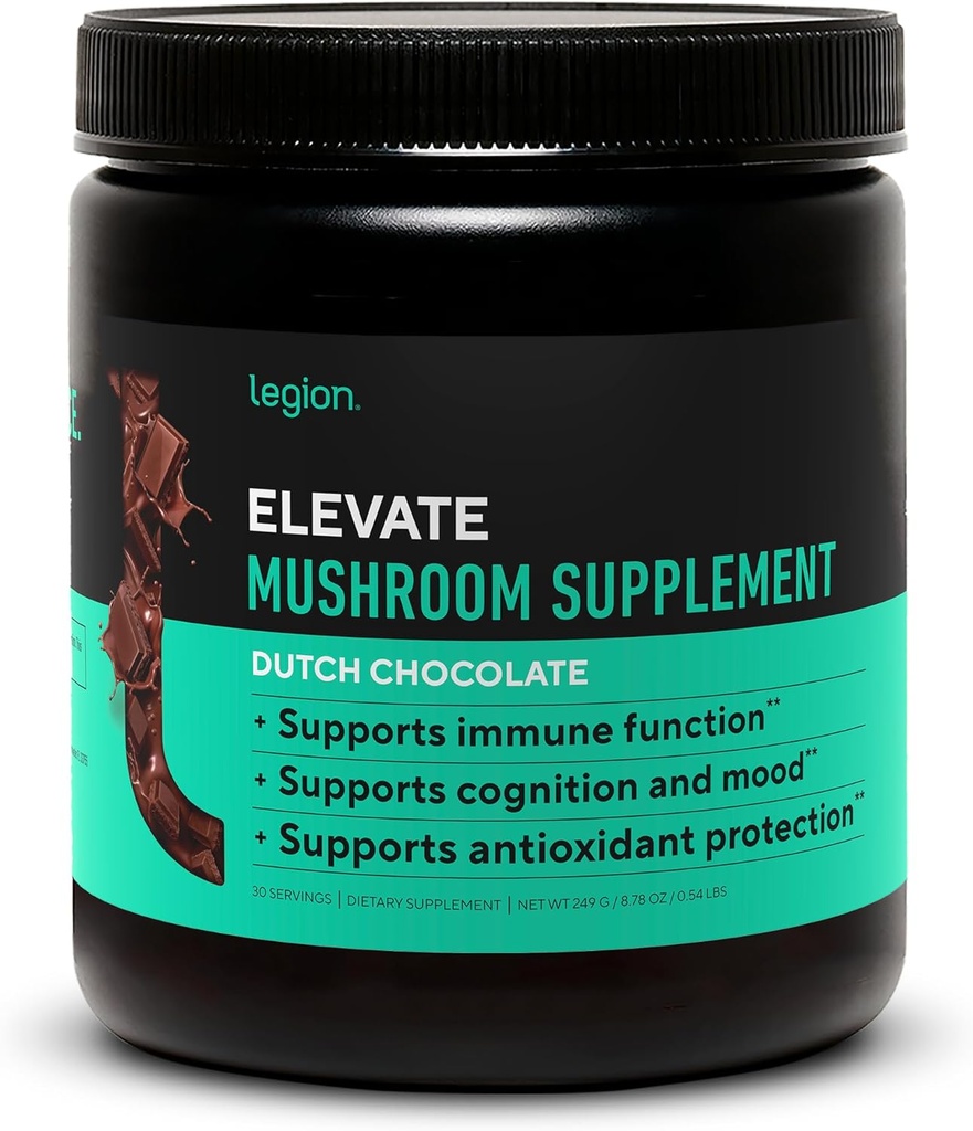 LEGION Elevate Mushroom Supplement Powder - Mushroom Blend Lions Mane Powder, Reishi Powder & Beta-Glucan- Mushroom Powder to Boost Immune System, Mood & Performance Ολλανδική Σοκολάτα (30 Services)