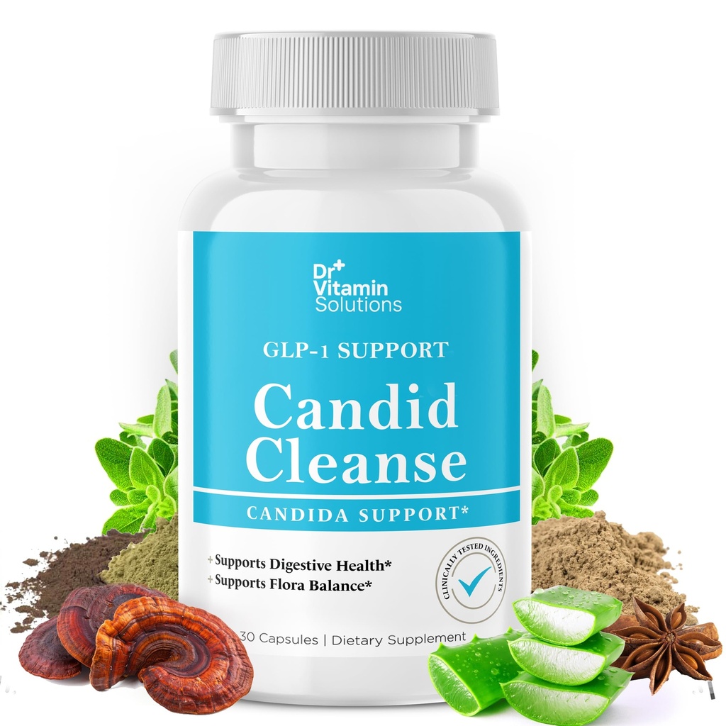 DR VITAMIN SOLUTIONS Candid Cleanse Supplement with GLP-1 Support - Oregano Leaf, Caprylic Acid & Lacto (22)e | Candida Support Pills for Digestive Health | Candida Cleanse Detox for Women & Men | 30