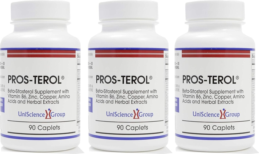 Pros-TEROL (3 Şişe kit), Prostate Relief with 900 mg Plant Sterols with Riley Tohum, Sting Nettle Root, Ginger Root, Licorice Root, 90 Caplets