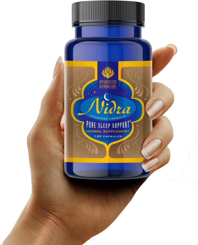 Nidra 100% All-Doğal Ayurvedic Herbal Sleep Supplement- Drug Free, Non-Habit Form, Stresli Bir Gece Için Yardımı - 120 Kont (kırda 1)