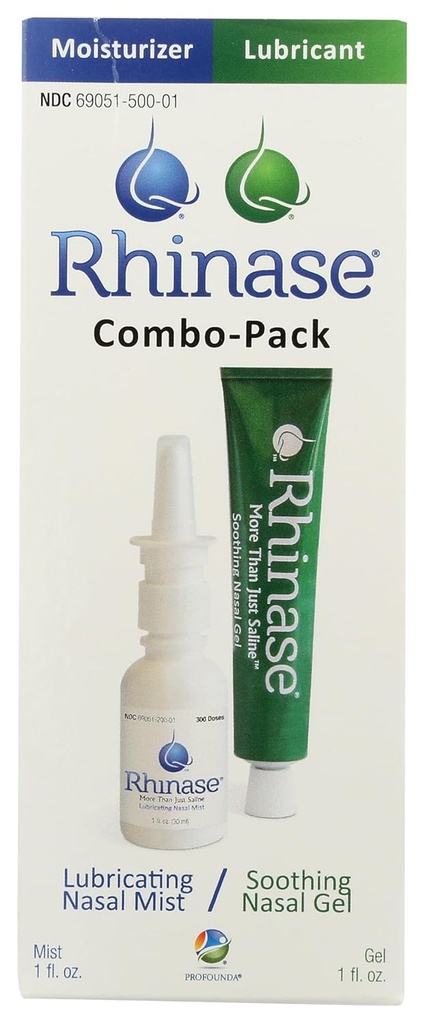 Rhinase Nasal Care Combo Pack - Nasal Gel (1 oz) & Saline Spray (1 oz) Kuruness, Antihidrasyon & Nosebleed Prevention, Aloe-Free & pH Balanced