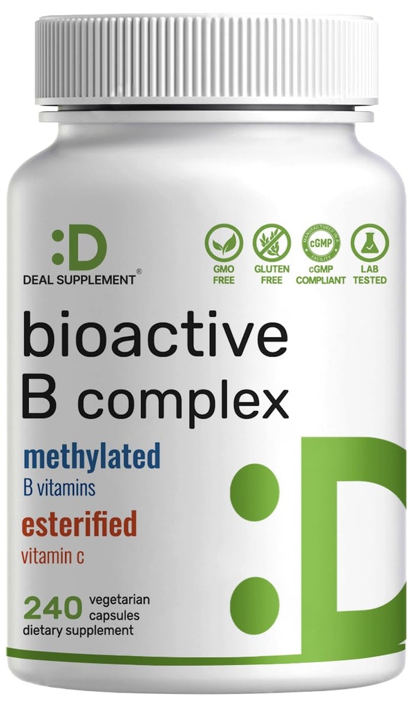Erkekler ve Kadınlar için Biyoaktif Vitamin B Kompleksi, 240 Veggie Capsules - Meks & Esterified Vitamin C - Yüksek Potency & Easy Abxia – Immune, Energy & Metabolism Supplement – Non-GMO