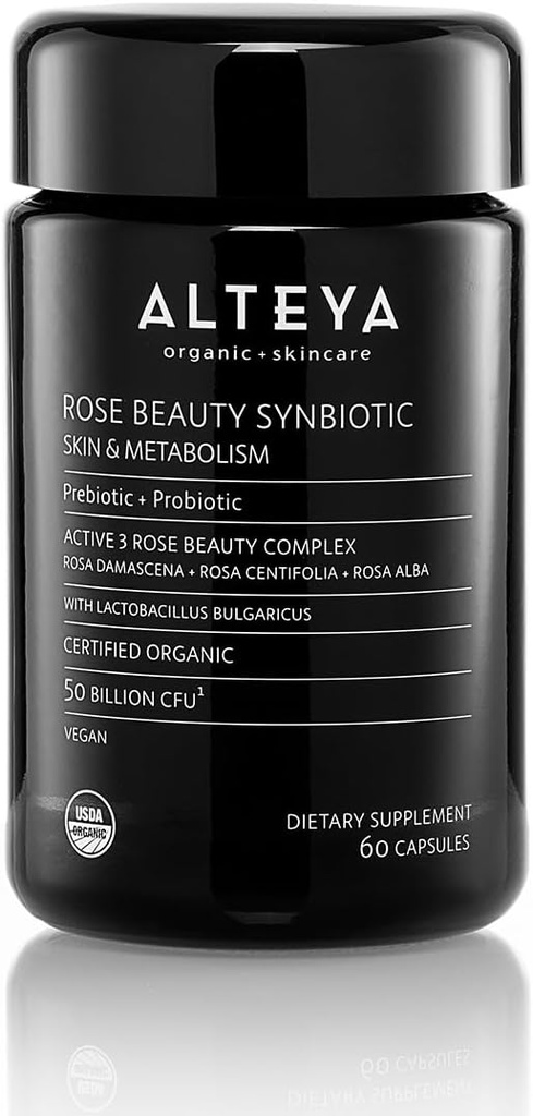 Alteya Organiks Beauty Prebiyotiks + Probiyotiks and Rose Extracts, Skin Beauty From Within Supplement, 50 Milyar CFU & Lactobacillus Bulgaricus for Face and Metabolism - 60 Capsules