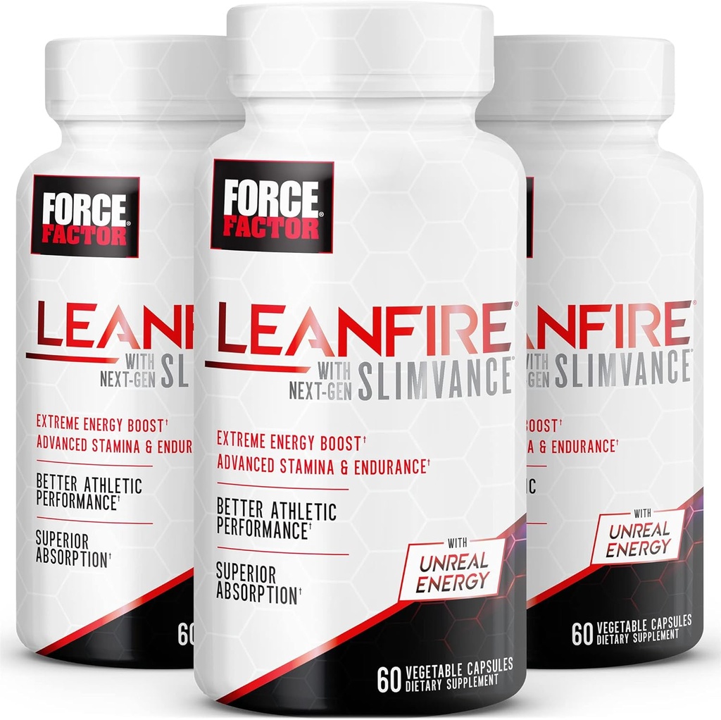 Force Factor LeanFire with Next-Gen SLIMVANCE, Advanced Energy Pills with B Vitamins and Caffeine to Boost Metabolism, Advanced Focus, and improve Workout & Fitness Performance, 60 Count (Pack of 3)