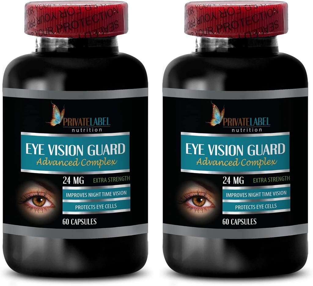 Eye Supplements Lutein - Eye Vision Guard 24 MG - Gelişmiş Göz Kompleksi - Gözler için Lutein, Vizyon Destek Kompleksi, A, Grape Tohumlama, Vizyon Pills for Eyes Over 50, 2 Şişe 120 Capsules