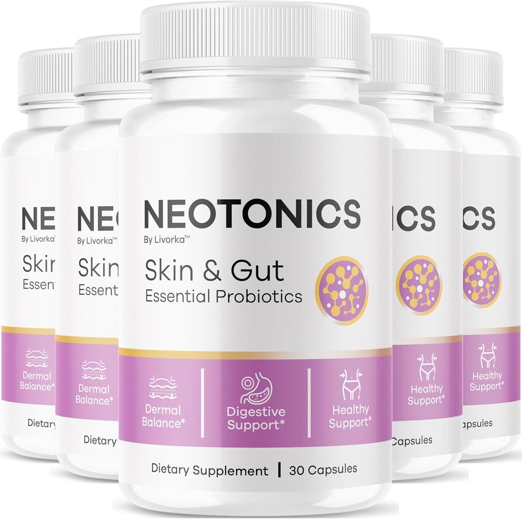 (5 Pack) Neotoniks Capsules - Resmi Neotonics Skin & Gut Essential Probiyotikler, Gelişmiş Formula Neotonics Skin ve Gut Organic, All Natural Supplement Neotonics Review, 150 Capsules 5 Ay için 150 Capsules