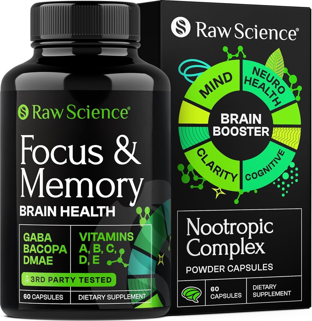 Συμπληρώματα εγκεφάλου Nootropics για τη μνήμη & εστίαση με Huperzine A, Phosphatidylserine, DMAE - Υποστήριξη για την υγεία του εγκεφάλου: GABA, Choline, DHA, Bacopa Monnieri, συμπλήρωμα μνήμης για την υποστήριξη του εγκεφάλου, 60 κάψουλες