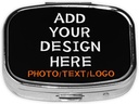 Özel Square Pill Box with Mirror Personalized Photo Text Logo Name Travel Small Pill Case 2 Karşılaştırmalı Özel Hareketli Metal Tıp Konteyner Vitamini Organize Edici For Pocket Purse