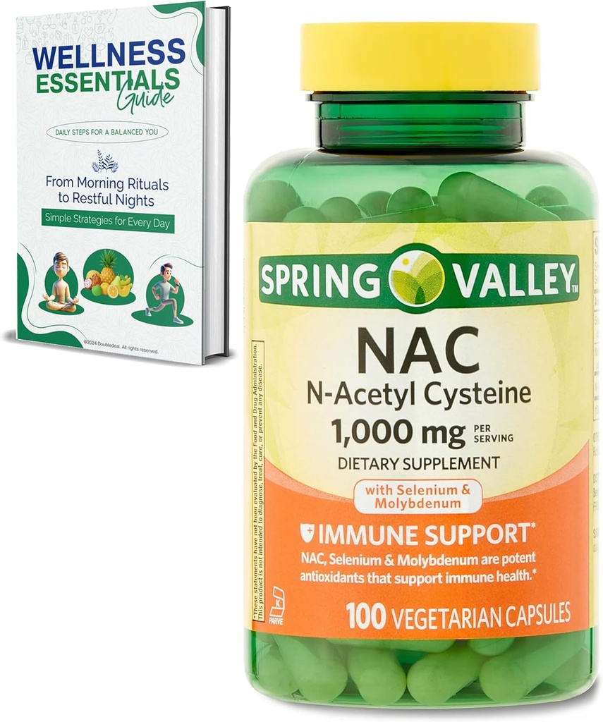 NAC Supplement N-Acetyl Cysteine | 1000 mg, 100 Count | Immune Support, Vegetarian Capsules | Gluten-Free, Soy Free, Lactose Free | Selenium ve Molybdenum