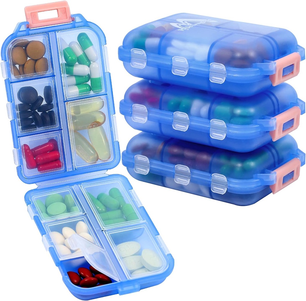 4PS Travel Pill Organizer με 164 Slice Labels, 10 διαμερίσματα Travel Pill Box Φορητή αναδιπλούμενη μικρή θήκη χάπι καθημερινής συσκευασίας χάπια που χρησιμοποιούνται για τη μεταφορά αποθήκευσης Medicine Organizer από M Muchengbao (μπλε)