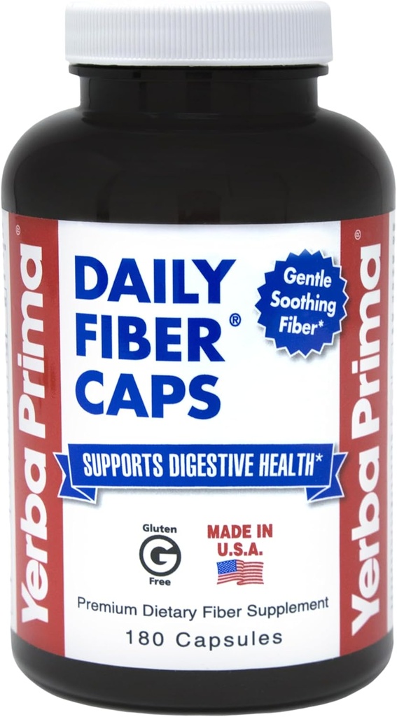 Yerba Prima Daily Fiber Caps - 180 Capsules - ► ve Çözülen Diyet Fiber Supplement - Kolon Temiz - Gut Health - Vegan, Non-GMO, Gluten-Free-Free-GMO, Gluten-Free