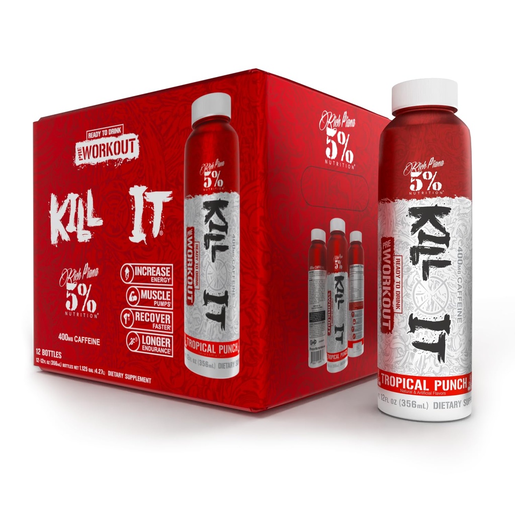 5 Beslenme Kill It Ready-to-Drink High Stim Pre Workout | 400 mg Caffeine Energy Drink | Extreme Pump, Endurance, Focus & Hydration | Citrulline, Beta Alanine, Taurine | 12 Pack (Tropical Punch)