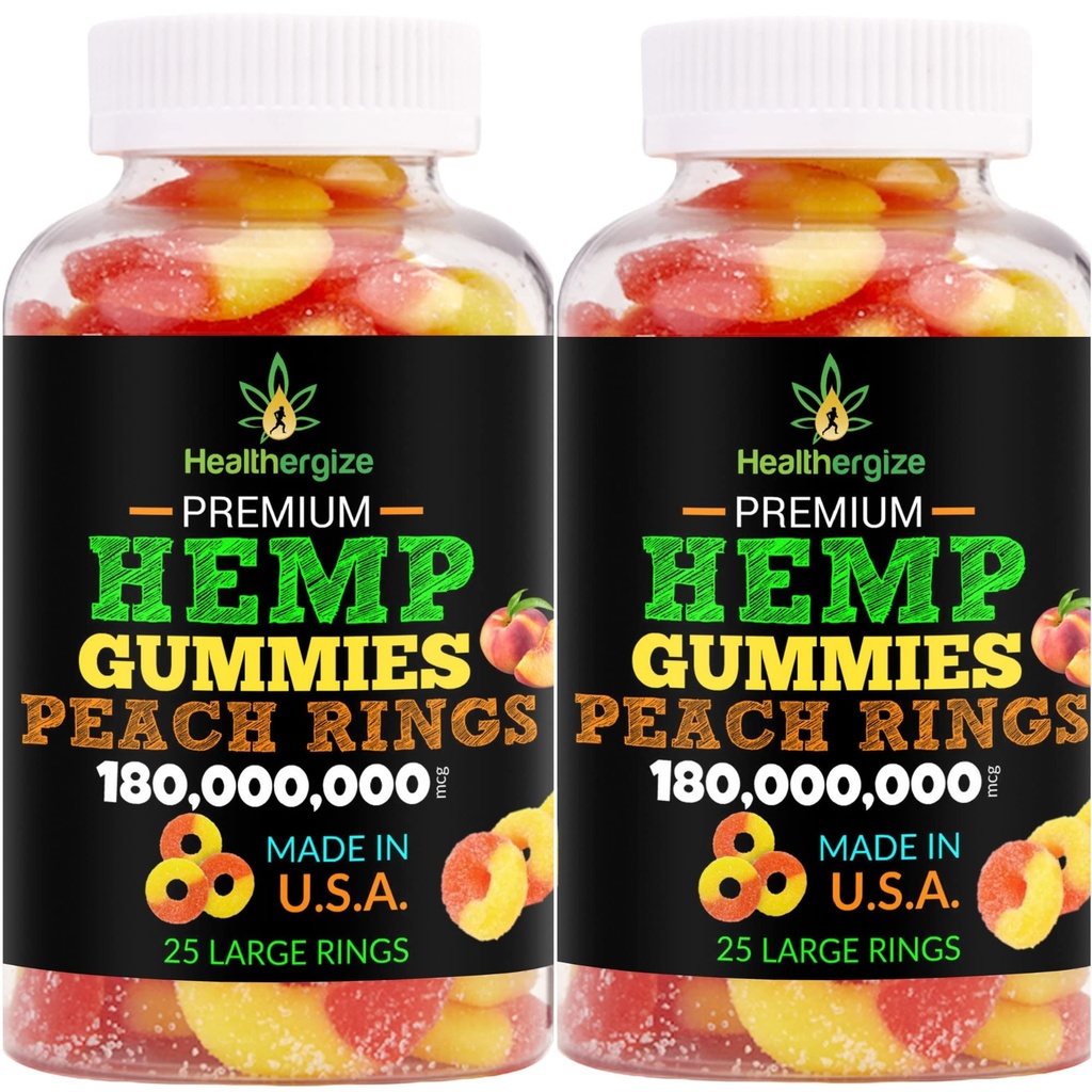 2PACK Hemp Gummies-Fresh, Gummy Peach-for Sleep, Calm ve Relax, Back-Premium Hemp Oil Gummy Edibles, Natural Hemp Party- Made in USA