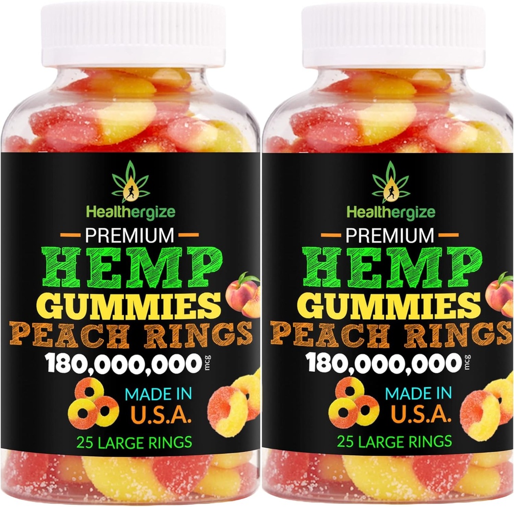 2PACK Hemp Gummies-Fresh, Gummy Peach-for Sleep, Calm ve Relax, Back-Premium Hemp Oil Gummy Edibles, Natural Hemp Party- Made in USA