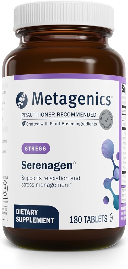Metagenics Serenagen Supplement - Herbal Stres Yönetimi Asya BTC & Çin Herbs - Destekler Calm, Focus, Energy & Sleep* - Non-GMO, Gluten-Free, Vegetarian - 180 Tabletler