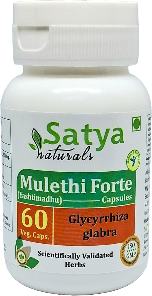 Mulethi Forte Capsules 500 mg. 60 Veg. Capsule | Yasthimadhu (Glycyrrhiza Glabra) Erkekler ve kadınlar için Kapsüller | Ayurvedic Herbal Supplement/R kaçtı | 10:1 Forte (1 60 Capsules Şişe)