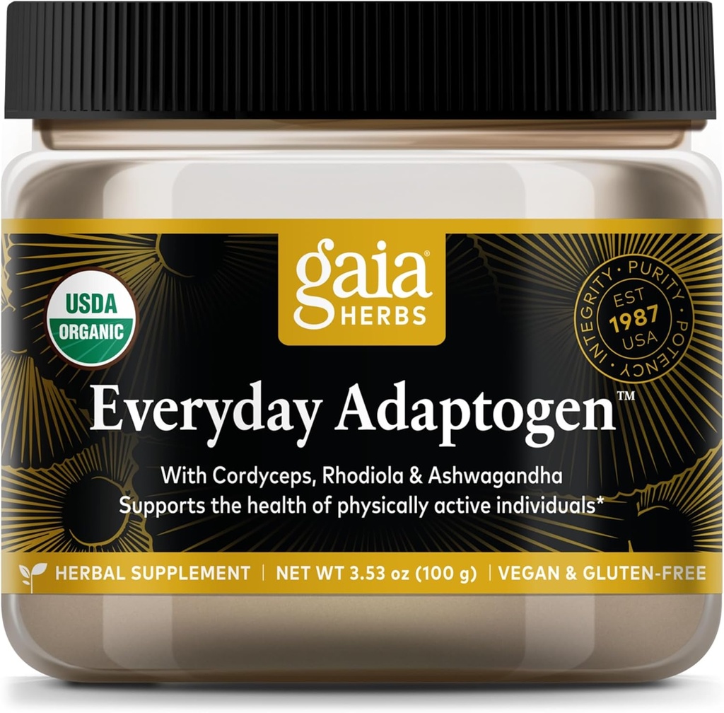 Gaia Herbs Herbs Günlük Adaptojen Toz - Enerji Desteği Sağlamak ve Fiziksel Olarak Aktif Sağlıklı Stres Seviyelerini Sağlamak - Maca Root, Cordyceps, Ashwagandha & More - 3.5 Oz (38-Day Supply)