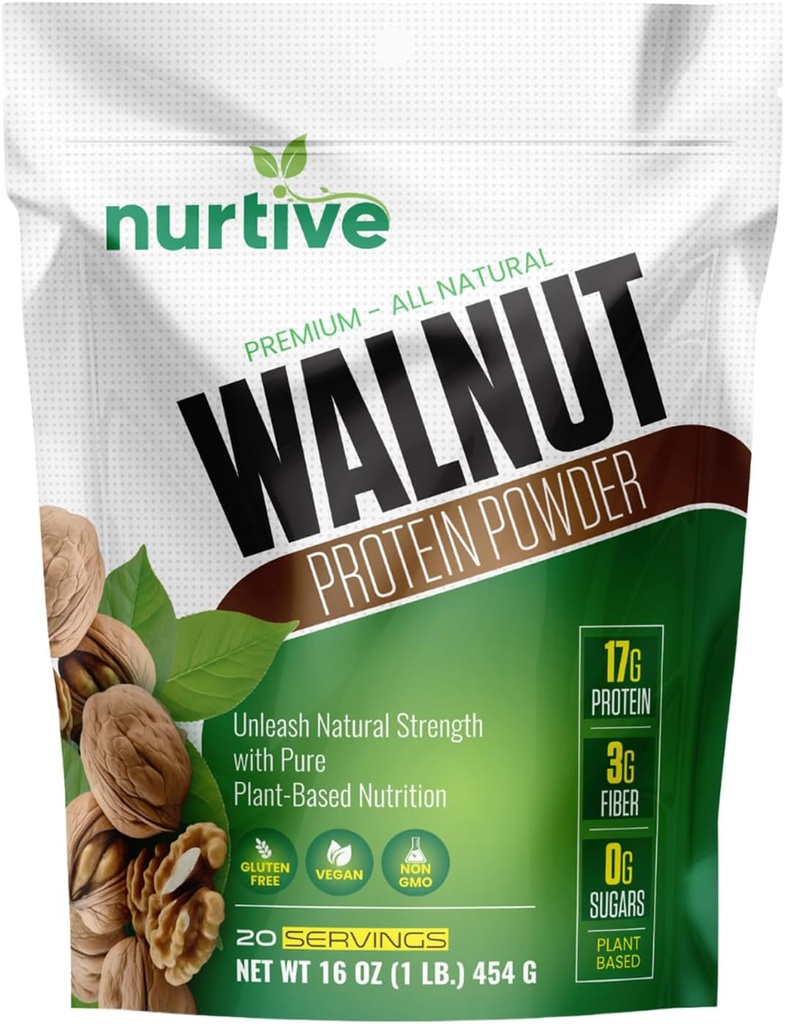 Walnut protein Toz - Omega-3 & Plant-Based Protein - Antioksit Boost - Parlaklar ve Bakma - Gluten Free, Vegan, GMO - 20 Hizmetler (16 oz / 454 g)