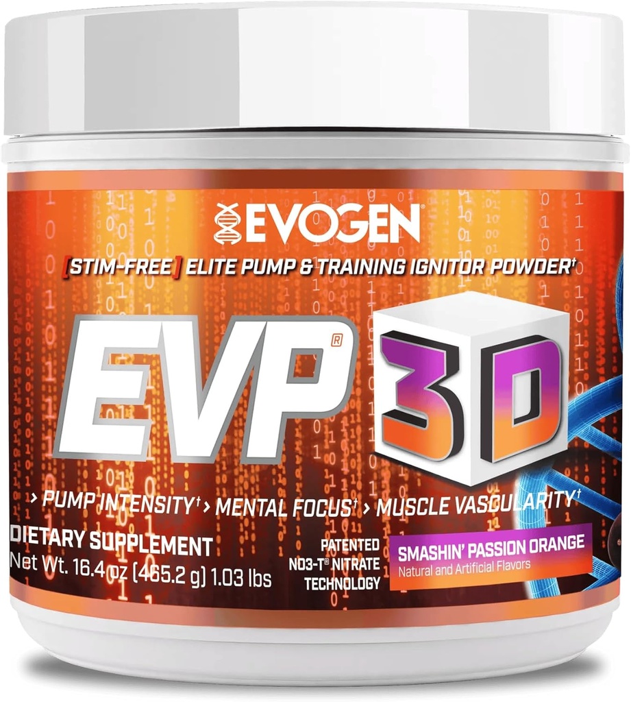 Evogen EVP 3D - Erkekler ve Kadınlar için Stim Free Pre Workout Toz | Sugar Free Non Stim Preworkout with Beta Alanine and Kretine for Energy & Pump | Orange | 40 Servisler