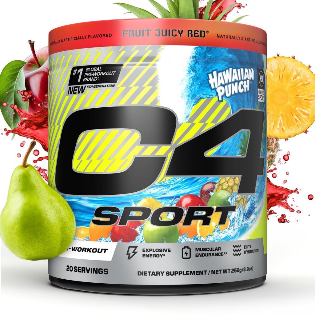 Cellucor C4 Sport Pre Workout Powder - NSF Certified for Sport - Elite Hydration - 200mg καφεΐνη + Creatine + Beta-Alanine - Ηλεκτρολύτες και ενεργειακό συμπλήρωμα - Χαβανέζικο Punch, 20 υπηρεσίες