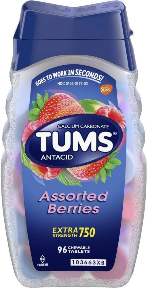 Tums Antacid/Calcium Supplement, Ekstra Kuvvet 750, Chewable Tabletler, Assorted Cave 96 Tabletleri TUMS (Original Version)