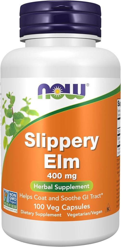 NOW Συμπληρώματα, Slippery Elm (Ulmus rubra) 400 mg, συμπλήρωμα βοτάνων, 100 κάψουλες Veg