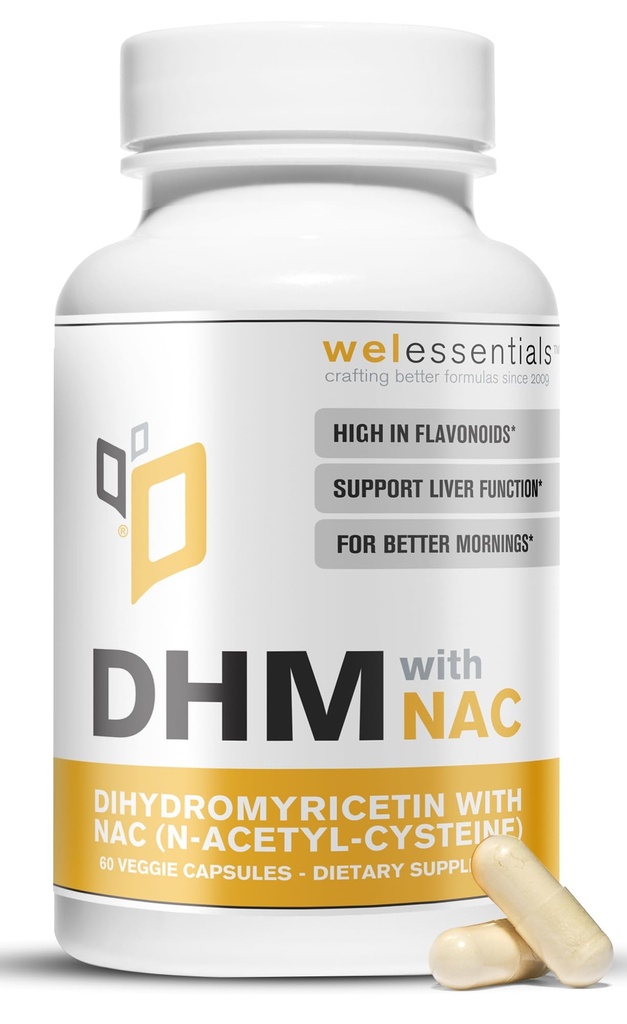 Dihidrricetin DHM ile NAC - 650 mg x 60 Capsules - 300 mg N-Acetyl-Cysteine, 350 mg Dihidriyoricetin - Max Strength Diyetary Supplement for Liver Support, Hydration