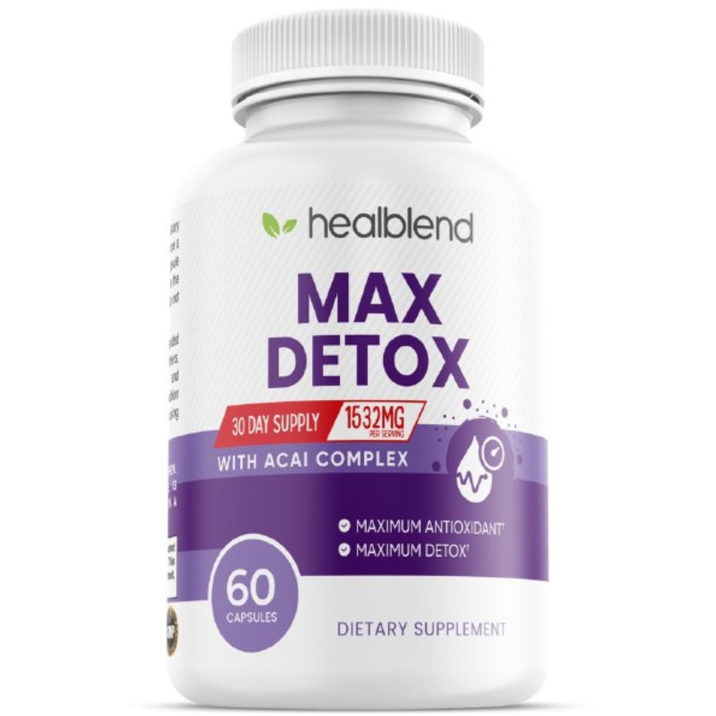 Max Detox Supplement, Advanced Gut Cleanse Detox for Women & Men with Psyllium, Chlorella, Hyssop Herb & Papaya, with Acai Complex - Colon Cleanse - 60 Κάψουλες (1)