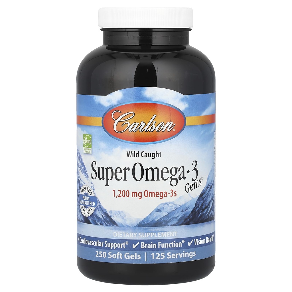 Carlson - Super Omega-3 Gems, 1200 mg Omega-3s, Wild Caught, Sustainable Sourced, 250 soft jels