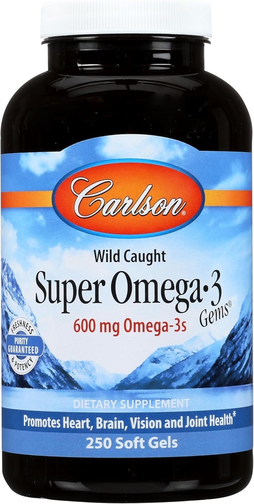 Carlson - Super Omega-3 Gems, 1200 mg Omega-3s, Wild Caught, Sustainably Sourced, 250 soft gels