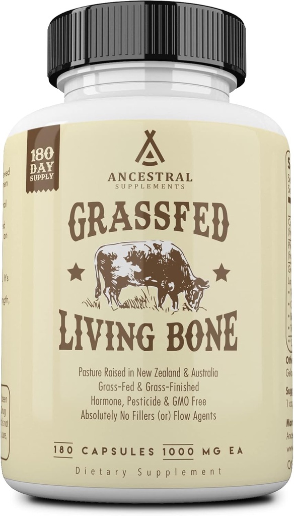 Προγονικά συμπληρώματα Grass Fed Beef Living Bone Supplement, κάψουλες οστών Υποστήριξη της υγείας των οστών, στοματική και κοινή υγεία και ευελιξία, μη ΓΤΟ, 180 κάψουλες