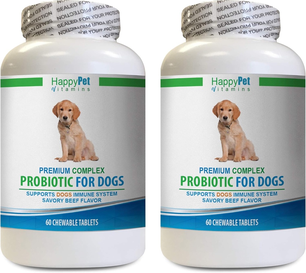 Προβιοτικό σκύλου για την κακή αναπνοή - Dog Premium PROBIOTICS - Savory Beef Flavor - Σταματά Διάρροια Κακό Αέριο Κακή αναπνοή - Πνίξιμο Υγεία - Σκύλος Digestive ένζυμα - 2 μπουκάλια (120 θεραπείες)