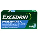 Headache Relief için Excedrin PM, Acetaminophen 250 mg, aspirin 250 mg, Diphenhydramine Citrate 38 mg, Pain Reliever, Nighttime Sleep-Aid, 100 Count