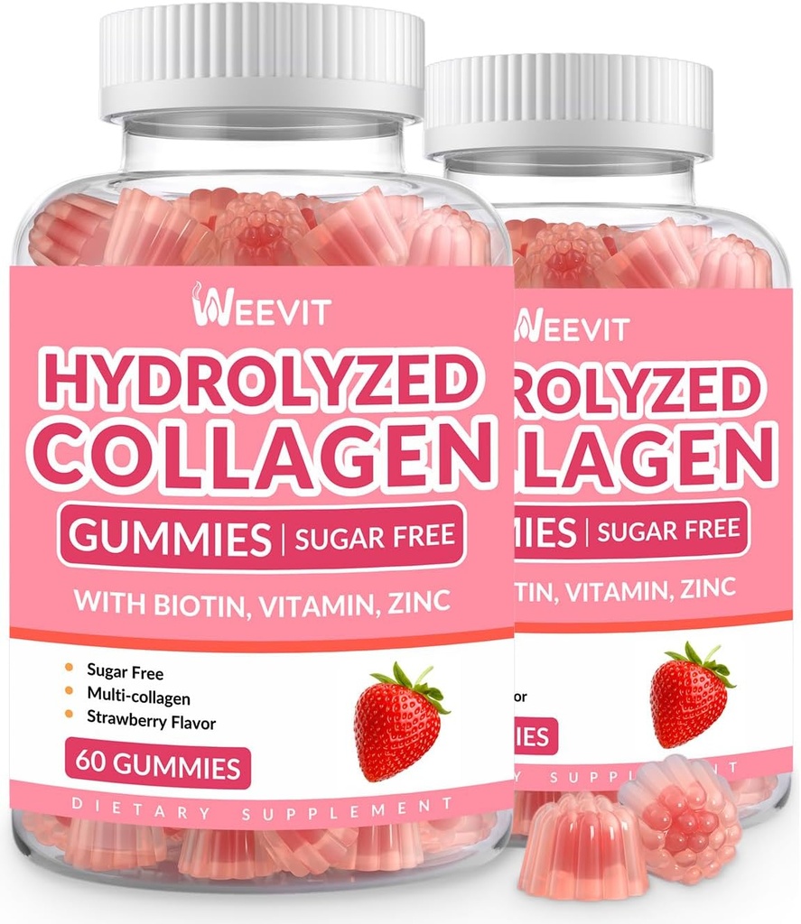 Kadınlar için Sugar Free Collagen Gummies, Collagen Protein Tip I,II,III,V,X ile Biotin Vitamin C D B12, Hydrolyzed Collagen Dig Gummies for Immune Digestion Skin Hair Nails Energy Bone
