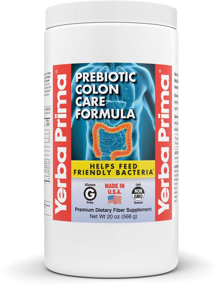 Yerba Prima Prebiyotik Kolon Bakım Formula, FOS ile 20 oz Toz - Doğal Psyllium Fiber, Magnezyum, Selenium - Non-GMO, Gluten Free, Vegan Daily Supplement - for Men & Women