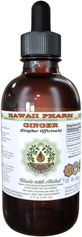 Ginger Alkol Özgür Sıvı Ekstraksiyon, Organik Ginger (Zingiber officinale) kuru Kök Glycerite Hawaii Pharm Natural Herbal Supplement 2 ozz